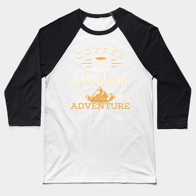 Camping Gift Print Camp Coffee Marshmallows Adventure Print Baseball T-Shirt by Linco